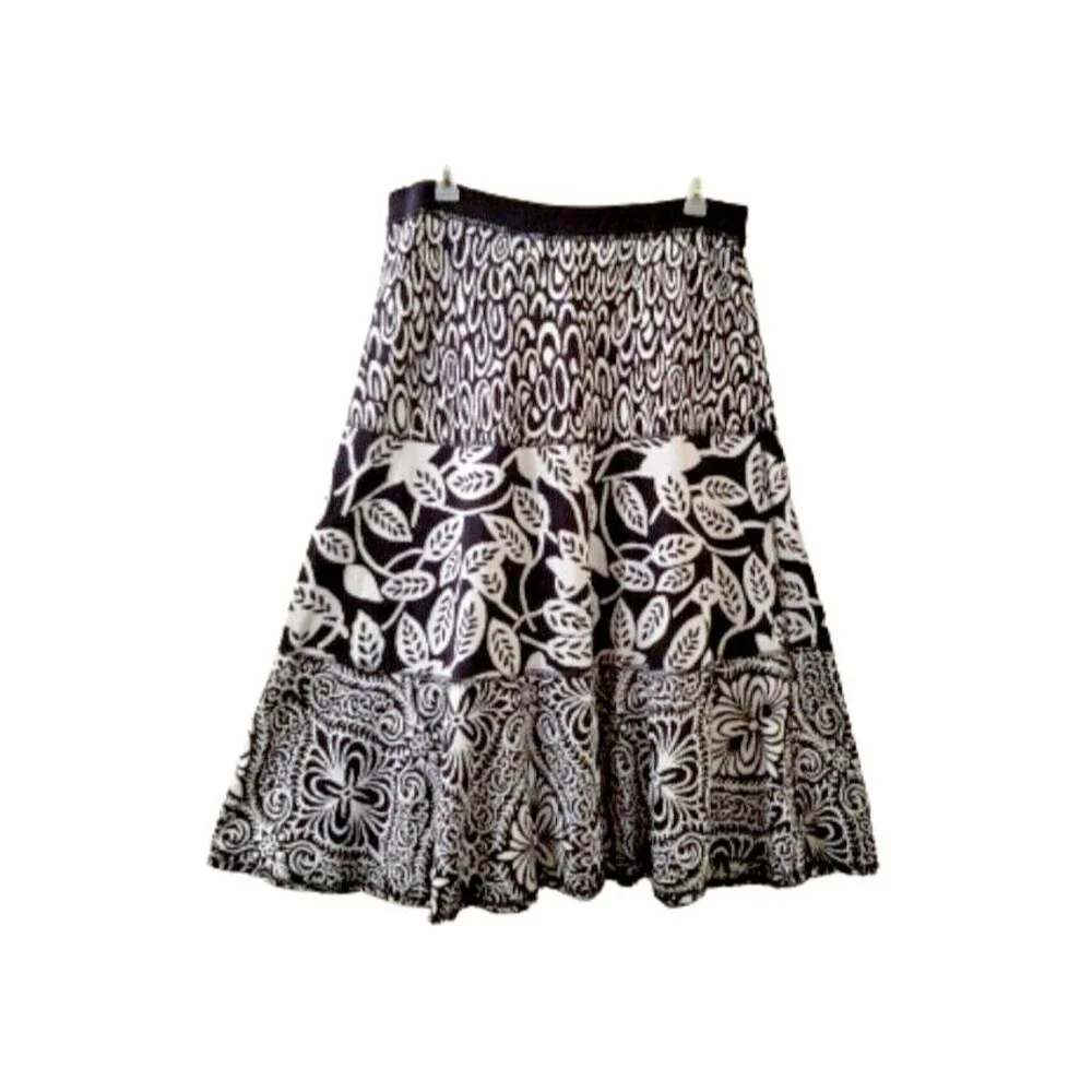 NICAYA Black White Print Maxi Skirt Plus Sz 2x Stretchy Knit Long Leaves A-Line - Picture 4 of 5